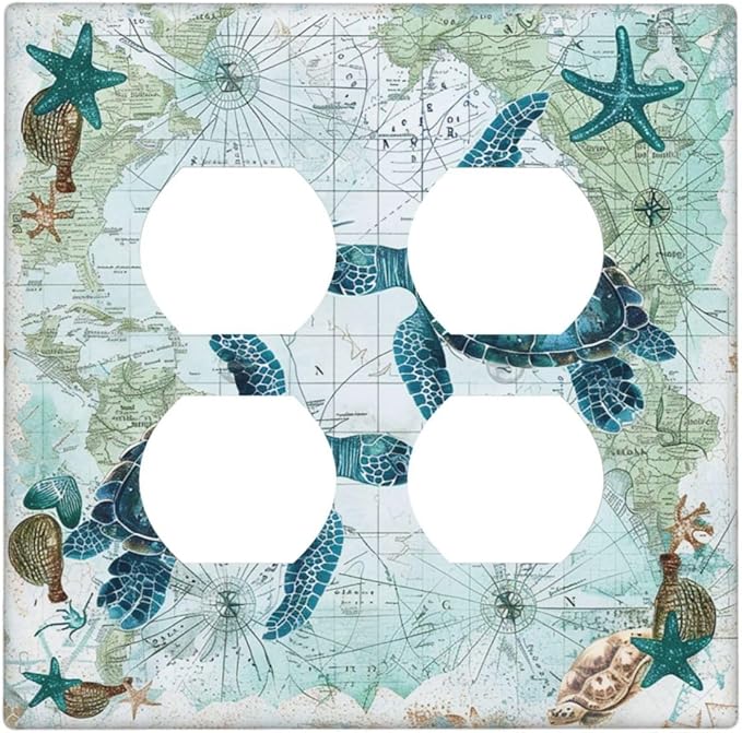 Outlet Covers Nautical Green Sea Turtles Beach Blue Ocean 2 Gang Double Duplex Decorative Light Switch Covers Electrical Wallplates Socket Faceplate For Bathroom Kids Room Decor