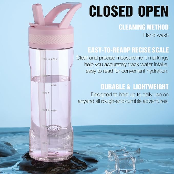 OLDLEY 20 kids Water Bottle with Straw,Tritan BPA-Free,Leak-Proof Design for Travel, Home, School, (Pink)