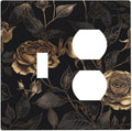 Black Floral Dark Vintage Gold Rose Flower Wallplates 1 Toggle 1 Duplex Switch Plate Electrical GFCI Faceplate Decorative Light Switch Covers for Bedroom Living Room Decor