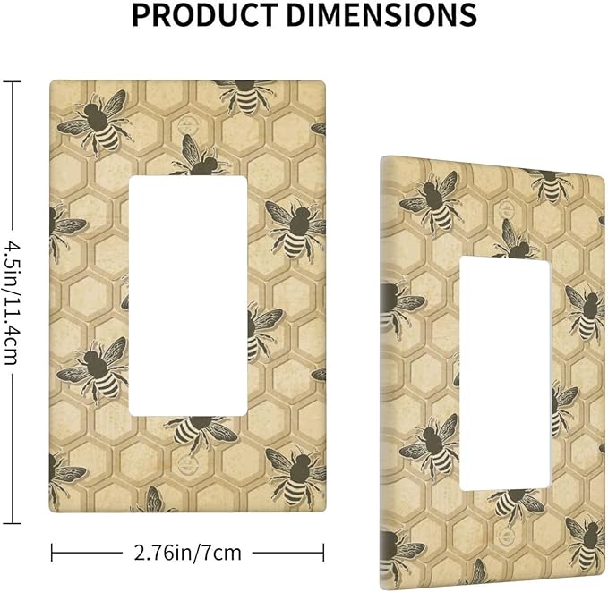 Honey Bee Honeycomb 1-Gang Rocker Wall Plate, Vintage Bee Switch Plate for Kitchen, Living Room, Sunroom & Home