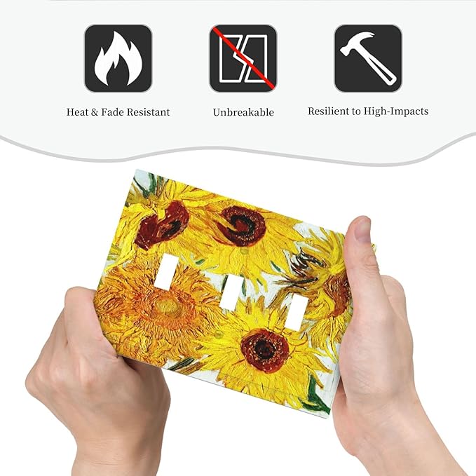 Rustic Sunflower Oil Painting Vintage Flowers Decorative Switch Plates 3 Gang Wall Plate Triple Toggle Light Switch Cover Faceplate Electrical Wall Panels for Bed Room Living Room Decor