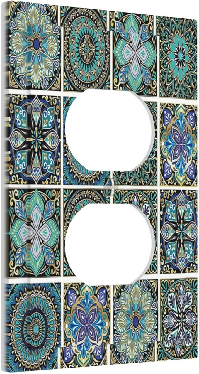 Outlet Covers Mandala Decorative Rustic Vintage Turquoise Pattern 1 Gang Duplex Wall Plate Decorative Switch Plates Electrical Receptacle Faceplate Light Switch Cover for Bedroom Bathroom
