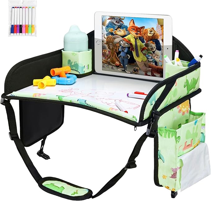 3PCS Kids Travel Tray for Airplane - Toddler Car Seat Table Tray, Road Trip Essentials for Boys & Girls, Carseat Lap Desk for Kids Road Trip Activities