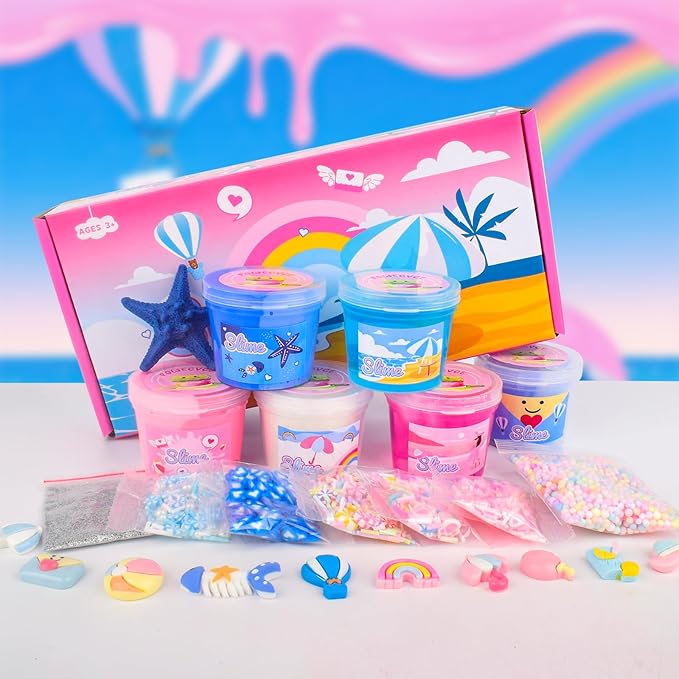 6 Pack Slimes, Pink & Blue Slime kit, Cloud Butter & Clear Slime, Party Favors, Sensory Toys for Kids Girls Boys Ages 4-12, Goodie Bag Stuffers, Birthday Gift Ideas Cute Stuff
