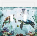 Sea Turtles Sea Coral Seaweed Ocean Jellyfish Decorative Switch Plates 2 Gang Double Toggle Outlet Light Switch Cover Wall Plate Electrical Faceplate for Kids Room Bathroom Decor