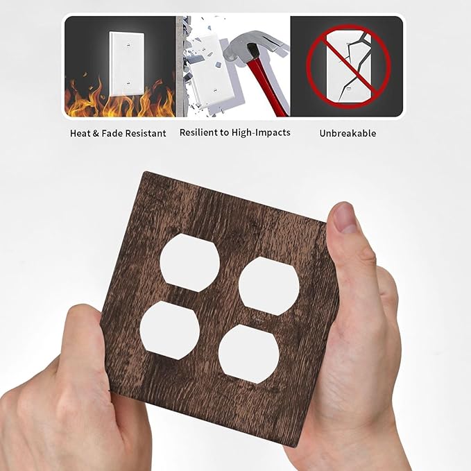 Light Switch Cover Plate Rustic Brown Wood Plank Retro Wooden Board 2 Gang Socket Covers Double Duplex Wallplates Switch Plates and Outlet Covers for Farmhouse Home Decor