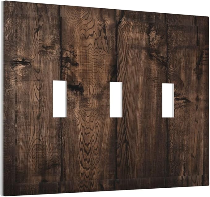 Rustic Brown Wood Plank Vintage Wooden Texture Print Decorative Switch Plates 3 Gang Wall Plate Triple Toggle Light Switch Cover Faceplate Electrical Wall Panels for Farmhouse Home Decor