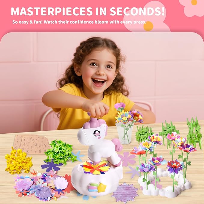 RISUNTOY Flower Craft Kits, Arts and Crafts for Kids 4-12, DIY Fabric Bouquet Making Set, Fun Art Supplies & Activities, Best Birthday Gifts for Girls Boys