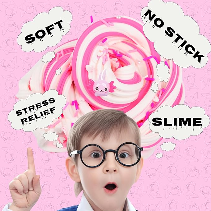 Axolotl Butter Slime,Non Sticky,Super Soft Stress Relief,Scented and Stretchy Toy,Birthday Gifts for Kids 4-12,DIY Slime Party Favor,Dual Colored Pink Slime,Christmas Stocking Fillers (7oz 200ML)