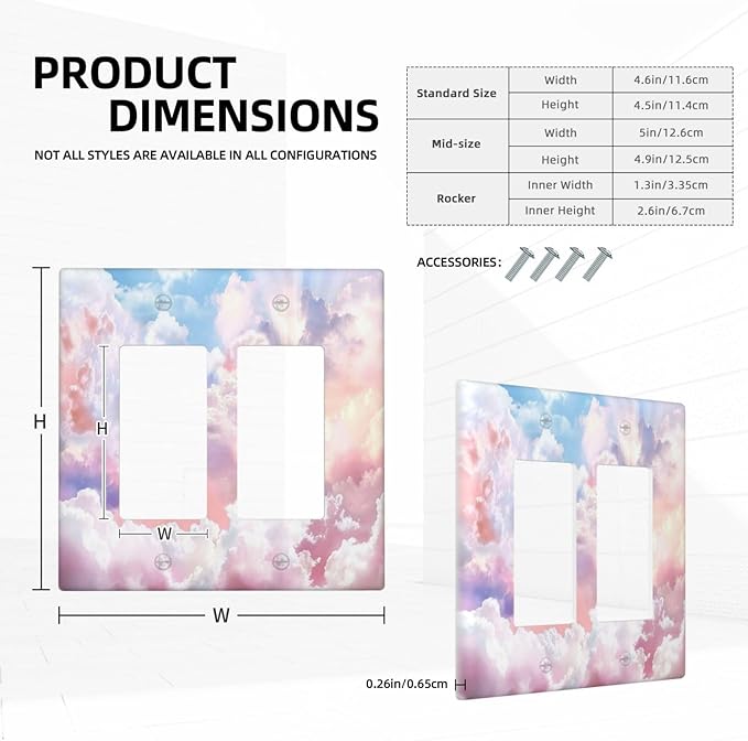 Colorful Abstract Clouds Light Switch Plate Cover 2 Gang Double Rocker Wall Plates Electrical Faceplates Decorative GFCI Outlet Covers for Bedroom Bathroom Kitchen Art Decor