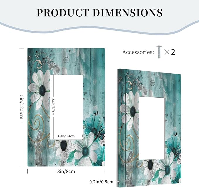 Decorative Outlet Covers Turquoise Flowers and Butterflies Rustic Teal White Floral 1 Gang Single Decora GFCI Device Light Switch Cover Plate 1 Rocker Wall Plate Jumbo Switch Plate Cover