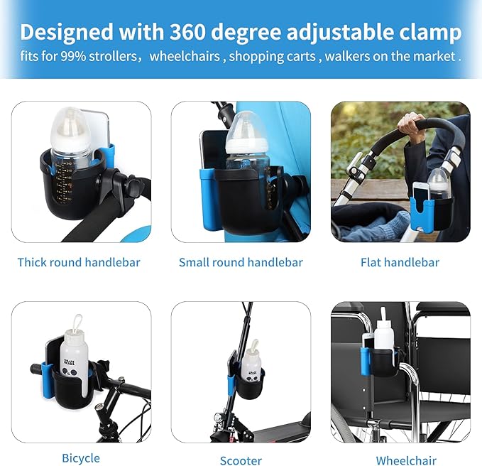 Accmor Stroller Cup Holder with Phone Holder, Bike Cup Holder, Universal Cup Holder for Uppababy Nuna Doona Strollers, 2-in-1 Cup Phone Holder for Stroller Bike Accessory