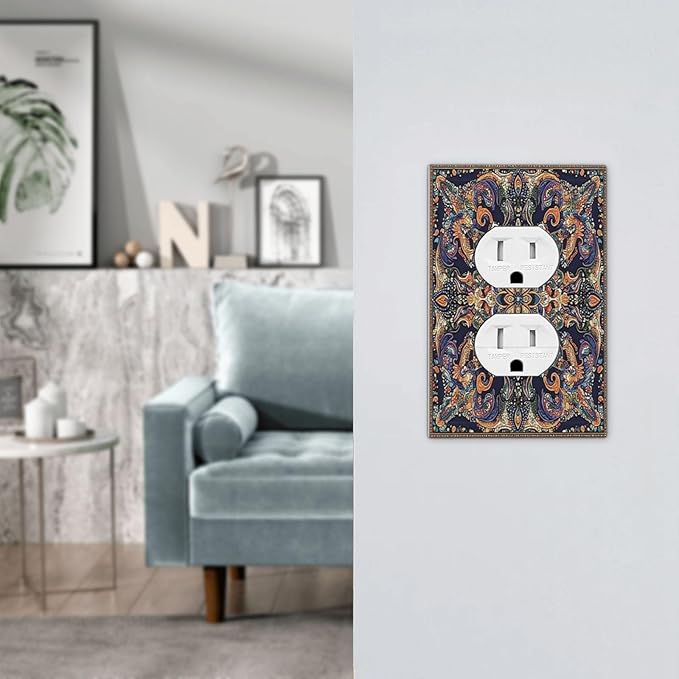 Outlet Covers Mandala Petals Retro Flowers 1 Gang Duplex Light Switch Cover Decorative Switch Plates Electrical Receptacle Faceplate Wall Plate For Bed Room Home Decor