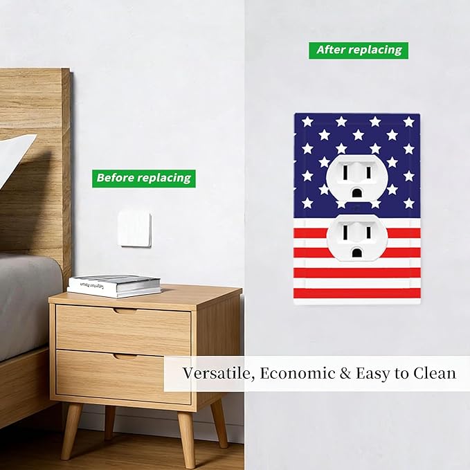 American Flag Duplex Wall Plate - 1-Gang Standard US Size Patriotic Stars & Stripes Outlet Covers, 4th of July USA Pride for Holiday Decor