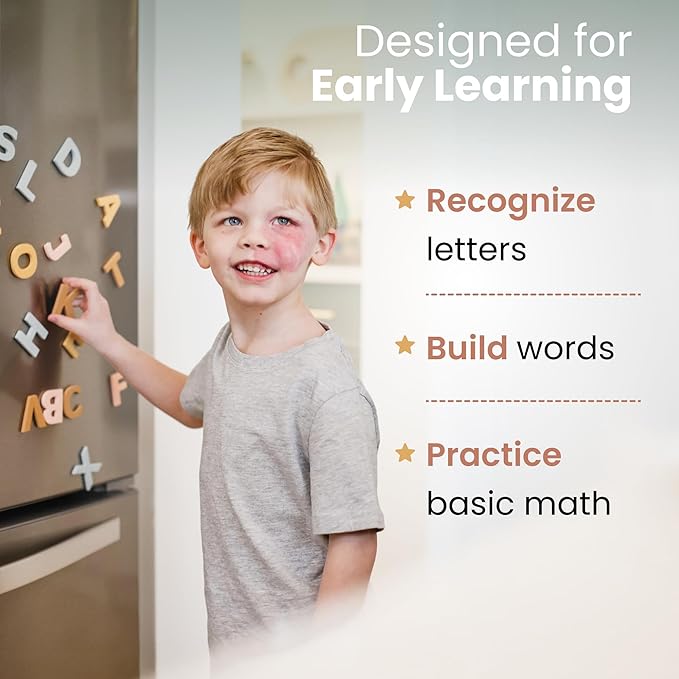 Magnetic Letters and Numbers for Kids – 135 Neutral Aesthetic Foam Alphabet Magnets for Fridge, Montessori Preschool Learning, Homeschool & Kindergarten