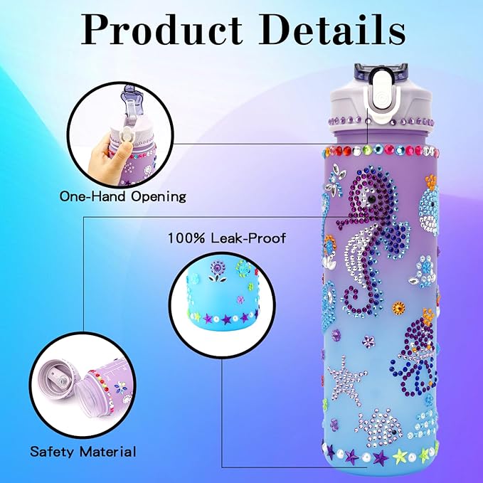 Gifts for Girls, Decorate Your Own Water Bottle Kits for Kids 4 5 6 7 8 9 10 Year Old Girl, Fun DIY Arts and Crafts Gift Toys for Kids Age 4-5-6-8-10-12, Birthday Graduation Gifts for Kid Girl Teens
