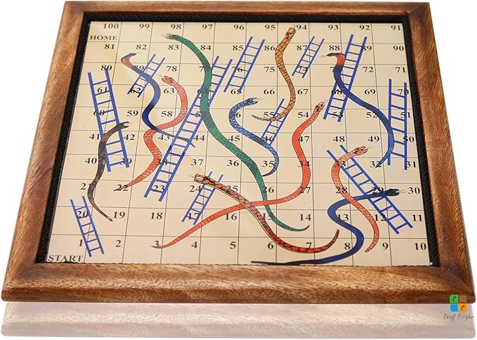 10 Inch Wooden 2-in-1 Ludo & Snakes Board Game, Reversible Travel Set with Storage Bag & Organizer Box (All-in-One Storage)