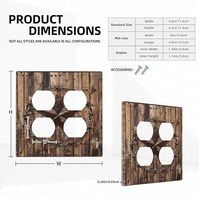 Outlet Covers Rustic Star Western Cowboy Wood 2 Gang Decorative Light Switch Cover Double Duplex Wall Plates Switch Plates Electrical Socket Covers for Farmhouse Home Decor
