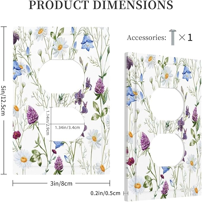 Floral Boho Multicolor Flower Plant Leaves Outlet Covers 1 Gang Duplex Light Switch Cover Decorative Switch Plates Electrical Receptacle Faceplate Wall Plate for Bedroom Living Room Decor