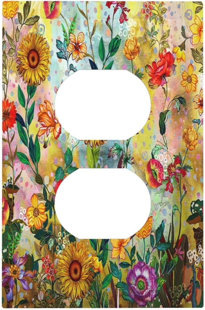 Fall Colorful Sunflower Floral 1 Gang Wall Plate Single Duplex Outlet Cover Receptacle Decorative Light Switch Cover Plate Electrical Faceplate Socket for Bedroom Bathroom Kitchen Decor