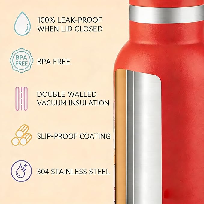 12oz Kids Water Bottle – Insulated Stainless Steel Bottle with Straw Lid, BPA-Free, Leak-Proof, for Toddlers & School Use