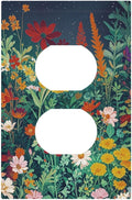 Decorative Outlet Covers with Wildflowers & Stars Botanical Floral Art Design 1 Gang Duplex Light Switch Cover Plate Unique Wall Plates Switchplate Cover for Garden Theme Wall Decor