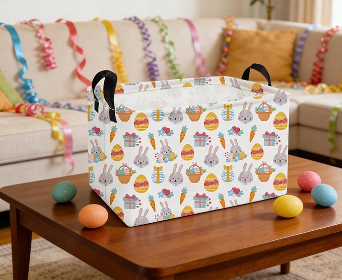 Essme Rectangular Easter Baskets,Kids Storage Basket with Handles for Easter Room Decor, Boys Box,Cute Storage Bin.