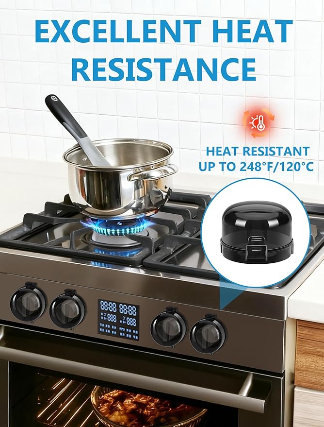 Stove Knob Safety Covers, 6 Pack Universal Gas Stove Knob Covers, Heat-Resistant Baby Proof Stove Knob Covers, Gas Stove Knob Locks for Child Safety and Pet (Black)