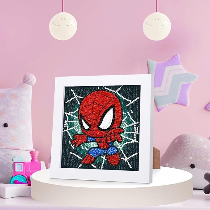 KOJEFCV Cartoon Diamond Art Painting Kits for Kids with Frame,Cartoon Diamond Art for Kids Ages 4-8-12,Easy Gem Kit Kid with Beautiful Package for Gift Home Wall Decor(7x7inch)