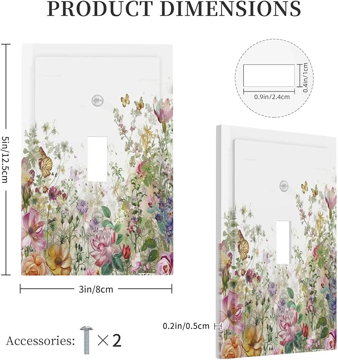 Decorative Light Switch Cover Boho Wildflower Colorful Floral Butterfly 1 Gang Single Toggle Device Electrical Faceplate Switchplates Decorator Outlet Wall Plate For Bed Room Living Room