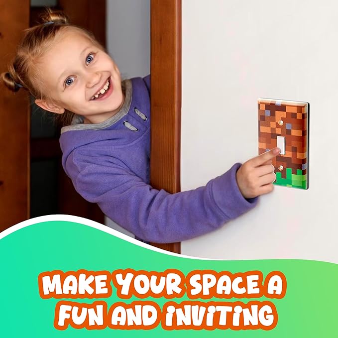 Pixel Light Switch Cover Plate - Decorative Wall Plate for Gamer Bedroom Decor – Retro 8-Bit Art Decoration for Kids Room & Video Game Themed Makeovers (Standard Toggle Fit)