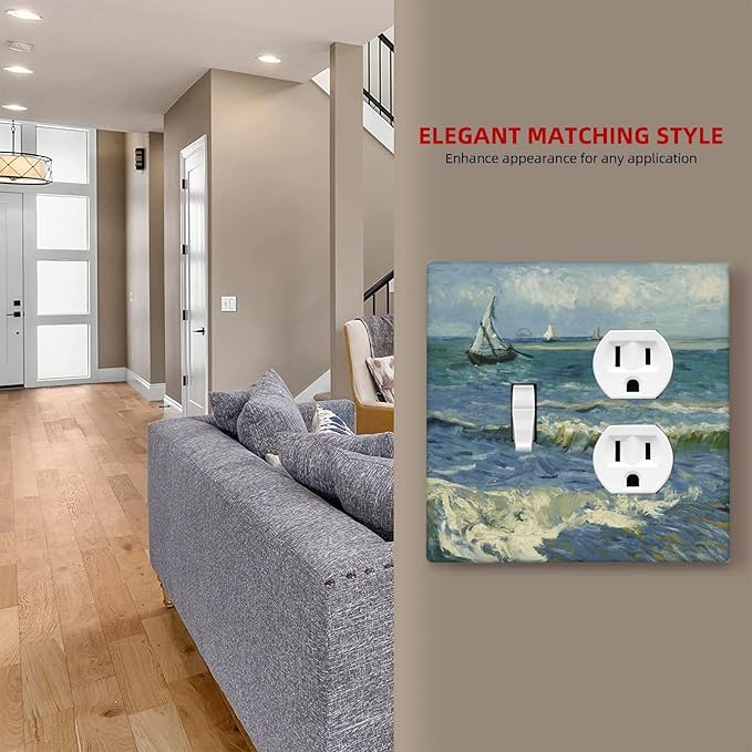 Nautical Ocean Waves Sailboat Painting Blue Sky Wallplates 1 Toggle 1 Duplex Switch Plate Electrical GFCI Faceplate Decorative Light Switch Covers for Bathroom Bedroom Decor
