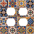 Mexican Talavera Tiles Flower Vintage Outlet Covers 2 Gang Double Duplex Decorative Light Switch Covers Electrical Wallplates Socket Faceplate for Kitchen Bathroom Decor