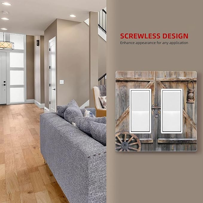 Wood Garage Barn Door Cabin 2 Gang Double GFCI Rocker Rocker/Decorator Light Switch Cover Decorative Outlet Wall Plate Electrical Faceplate Screwless