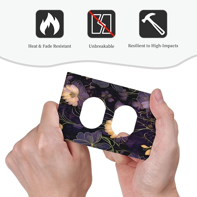Modern Boho Vintage Gold Purple Dark Floral Modern Abstract Flowers Outlet Covers 1 Gang Duplex Electrical Receptacle Faceplate Light Switch Cover Wall Plate Decorative Switch Plates for Bedroom