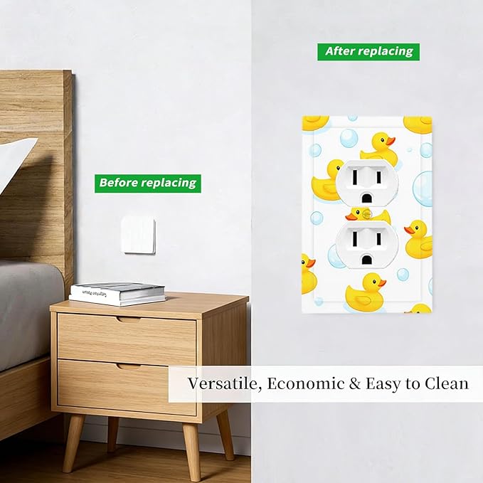 Cheerful Rubber Ducks & Bubbles Bath Time Duplex Wall Plate - 1-Gang Standard US Size Bathroom Funny Duck Outlet Covers for Kids' Bathroom Decor