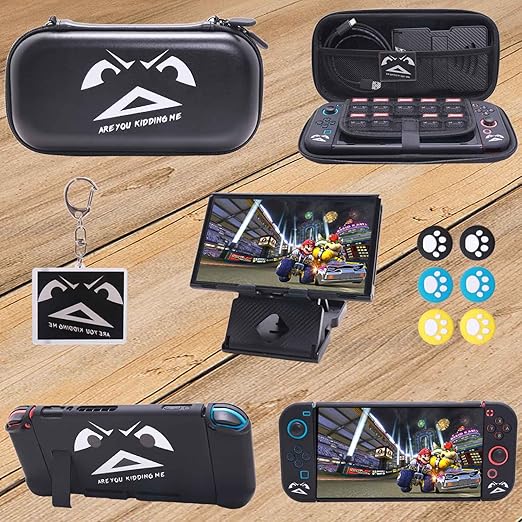 GUTIAL Accessories Bundle for Nintendo Switch - Cute Kawaii NS Accessories kit for Grils Boys Kids with Travel Carrying Case and Cartoon Dockable Cover Case, Screen Protector, Stand - Black