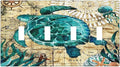 Nautical Ocean Map Tortoise Turtle 4 Gang Device Light Switch Cover Decorative Quad Toggle Wall Plate Decorative Electrical Faceplate for Home Bedroom Art Decorate