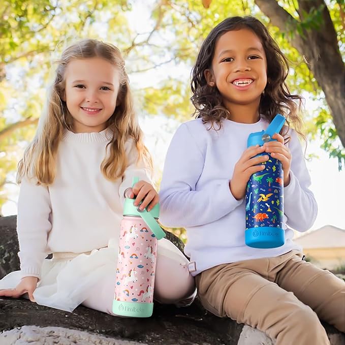 Fimibuke Kids Insulated Water Bottle, 18oz BPA FREE 18/8 Stainless Steel Kids Cup with Straw Travel Tumbler Double Wall Vacuum Leak Proof Toddler Water Bottle for School Boys Girls(1 Pack, Rainbow)