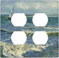 Nautical Ocean Waves Sailboat Painting Blue Sky Outlet Covers 2 Gang Double Duplex Decorative Light Switch Covers Electrical Wallplates Socket Faceplate for Bathroom Bedroom Decor