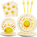 96 Pieces First Trip Around The Sun Decorations Sunshine Birthday Party Plates Boho Sun Disposable Plates Napkins Folks Paper Tableware Set for 1st Trip Around The Sun Birthday Girls Boys Supplies