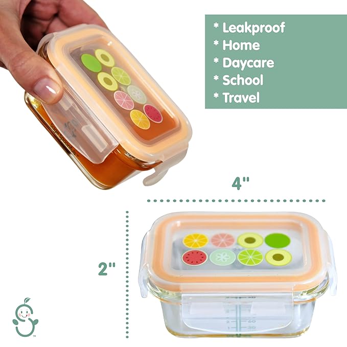 Sage Spoonfuls Borosilicate Glass Baby Food Containers with Lids - Durable and Airtight - Dishwasher, Oven, Microwave, & Fridge Safe - 24 Fl Oz, Pack of 6 - Clear