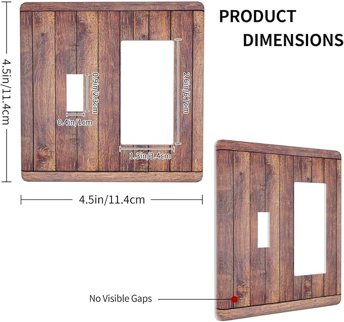 Decorative Toggle Switch Cover Plate with Wood Grain Rustic Brown Design 2-Gang 1-Gang Wall Plate Light Switch Cover Vintage Outlet Covers Kitchen/Bedroom