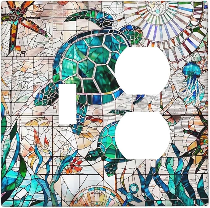 Nautical Ocean Beach Green/Blue Sea Turtles 2-Gang 1-Toggle 1-Duplex Device Combination Wallplate Hawaiian Marine Animals One Toggle Switch and One Duplex Receptacle Outlet Combo Light Switch Cover