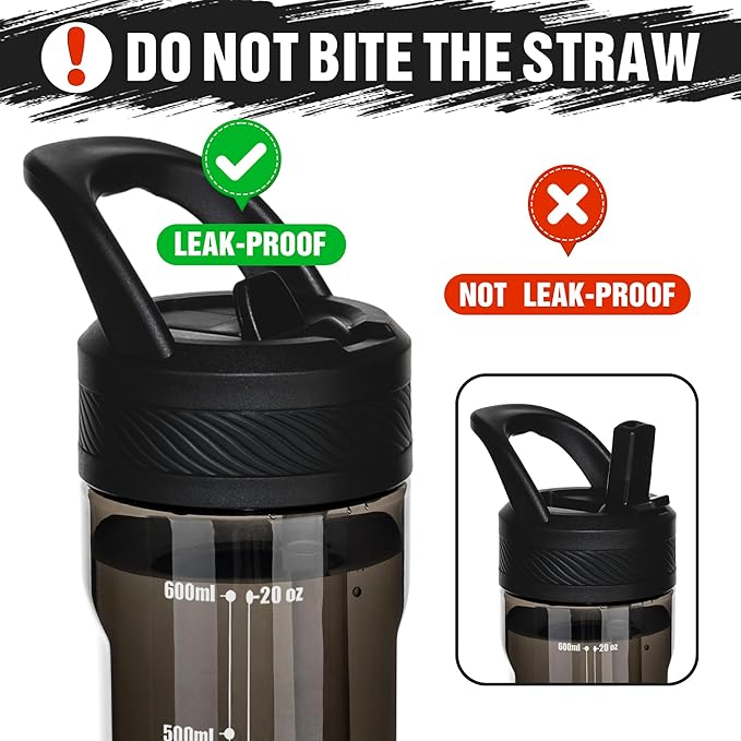 OLDLEY 20 kids Water Bottle with Straw,Tritan BPA-Free,Leak-Proof Design for Travel, Home, School, (Black)