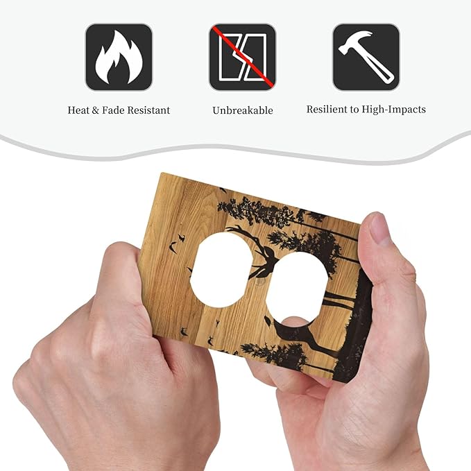 Elk Moose Forest Hunting Pyrography Art Wood Texture Print Outlet Covers 1 Gang Duplex Light Switch Cover Decorative Switch Plates Electrical Receptacle Faceplate Wall Plate for Farmhouse Bedroom Home