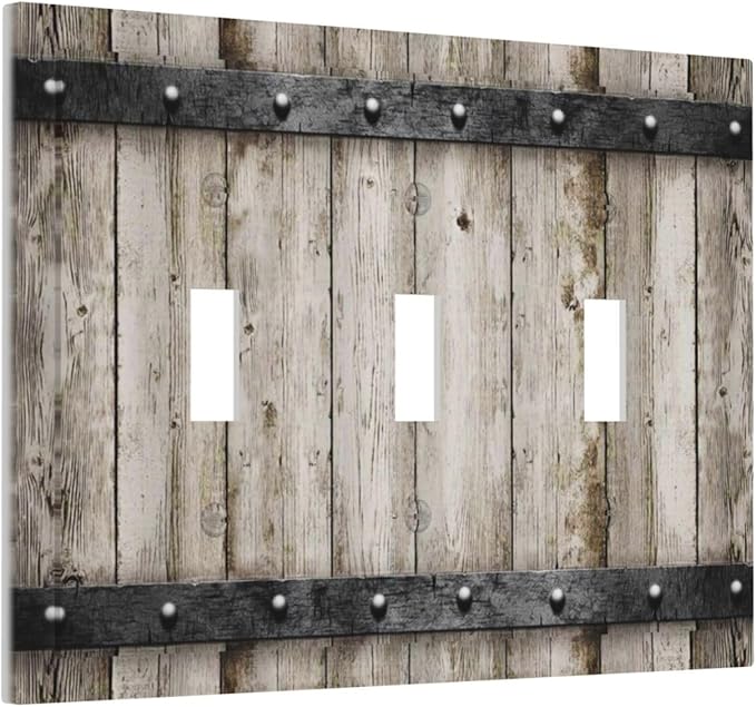 Vintage Retro Western Country Style Barn Cabin Teal Blue Wood 3 Gang Light Switch Cover Kitchen Old Oak Wooden Theme Decorative Triple Toggle Switch Wall Plate Electrical Faceplate Switch Face Plate