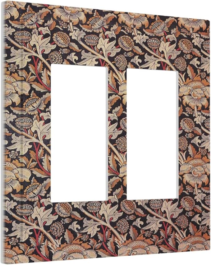 Decorative Outlet Covers Vintage William Morris Floral Plants 2 Gang Double GFCI Rocker Electrical Wall Panels Light Switch Cover Plate for Bedroom living Room Decor