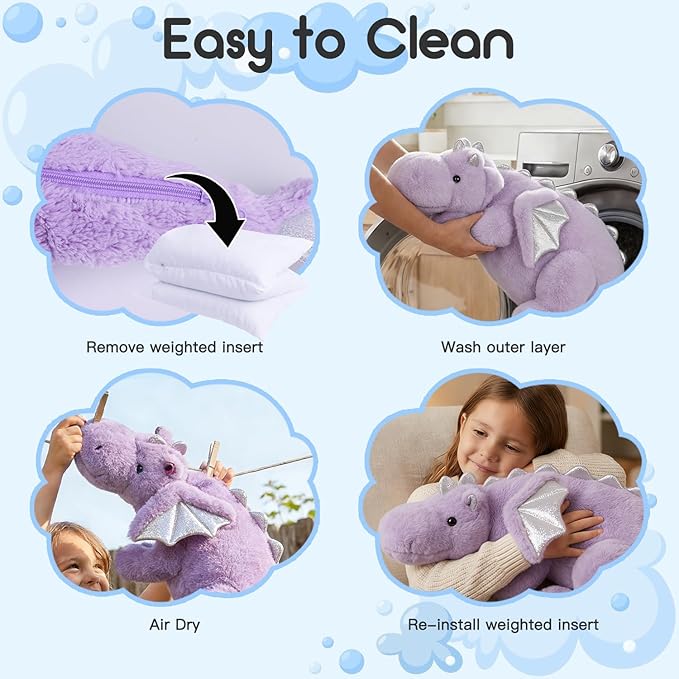 ARELUX Giant Weighted Winged Dragon Plush Toy - 35.4" 5lbs Soft Stuffed Animal for Comfort, Pterosaur Plushie Fuzzy Dinosaur Pillow Plushies Cuddly Removable and Washable Purple