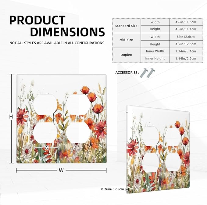 Watercolor Wild Flower Floral Daisy Plant Outlet Covers 2 Gang Double Duplex Decorative Light Switch Covers Electrical Wallplates Socket Faceplate for Bedroom Living Room Decor